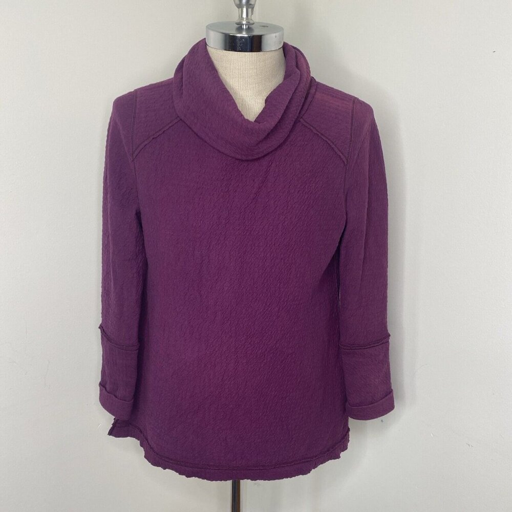 Soft Surroundings Womens Purple Tunic Top L Cowl Neck Long Sleeve Shirt